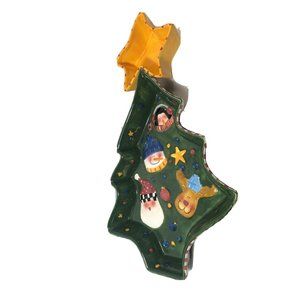 Santa’s Helper 2 pieces Chip And Dip Dish Christmas Tree Shape, EUC